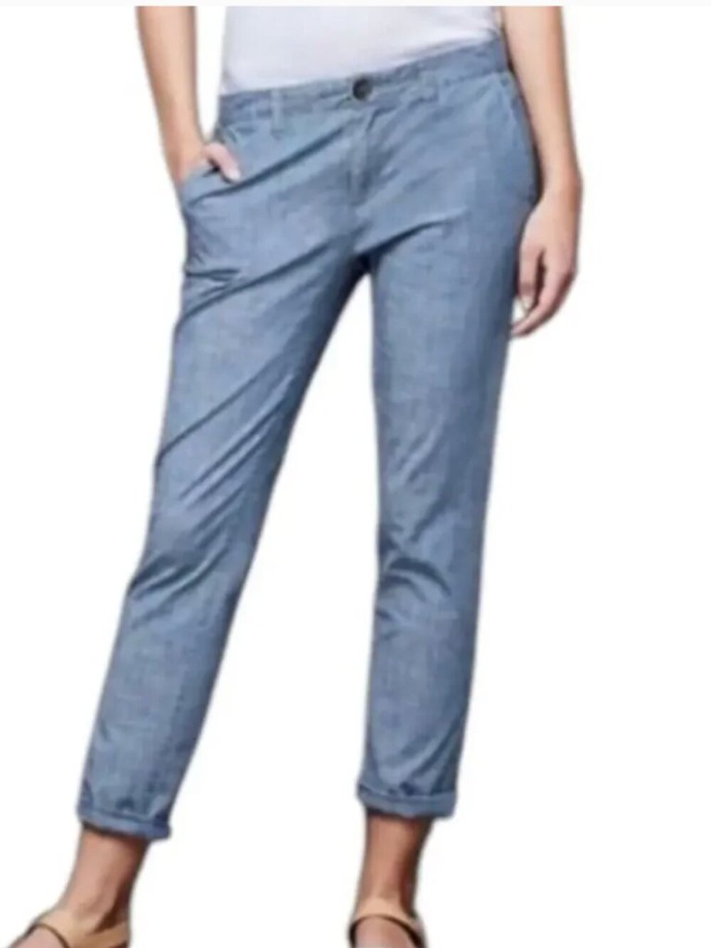 GAP Girlfriend Khaki Chambray Pants Size 6 Lightweight Blue Tapered
